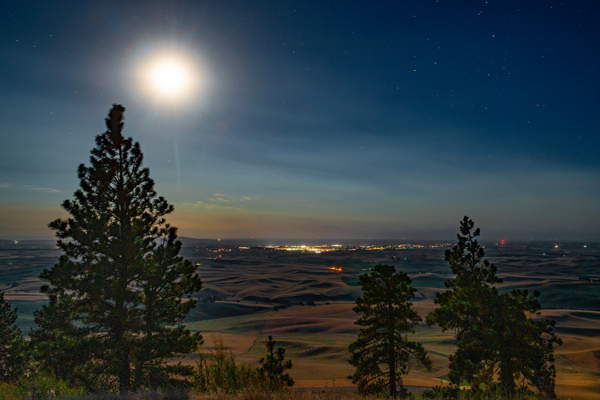 A nighttime view of the Palouse from Kamiak Butte.